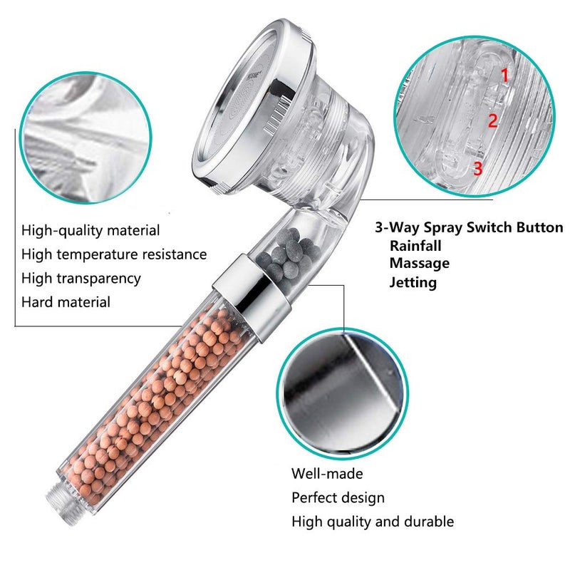 Nosame Shower Head, Filter Filtration High Pressure Water Saving 3 Mode Function Spray Handheld Showerheads 1.6 GPM for Hair & Skin - Image 3